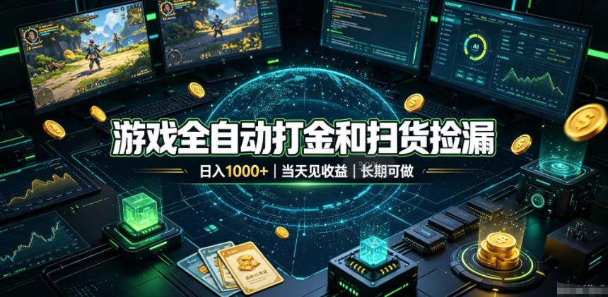 游戏全自动打金和扫货捡漏，日入1k+，当天见收益，长期可做！【揭秘】-泱泱学习社