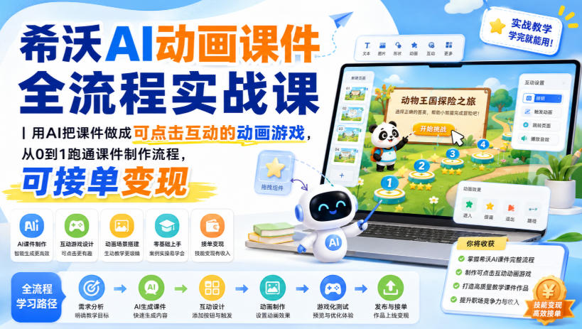 希沃AI动画课件全流程实战课｜用AI把课件做成可点击互动的动画游戏，从0到1跑通课件制作流程，可接单变现-泱泱学习社
