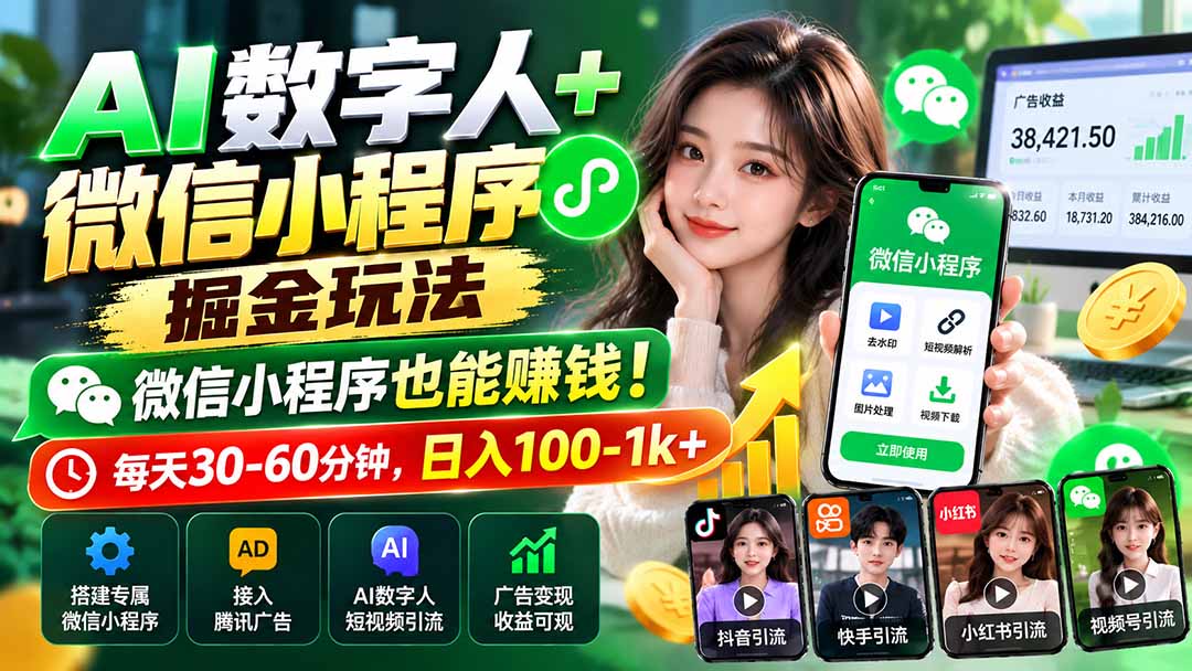 AI数字人+微信小程序掘金玩法:微信小程序也能赚钱!每天30-60分钟,日入100-1k+-泱泱学习社