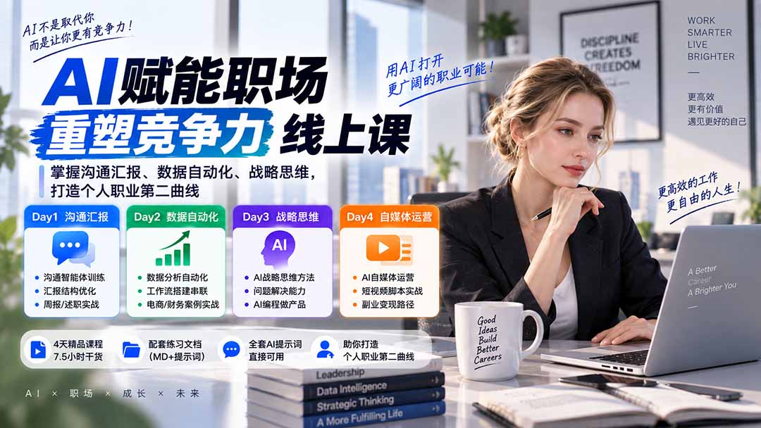 AI职场提效与第二曲线实战课-无水印:学习沟通汇报、数据工作流和战略思维,掌握AI编程做产品及自媒体运营方法-泱泱学习社