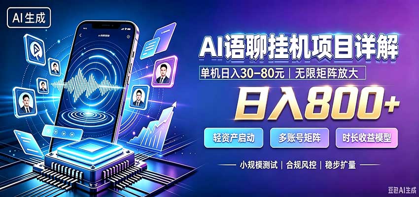 AI语聊挂机，日入800+，适用个人副业，工作室矩阵操作-泱泱学习社