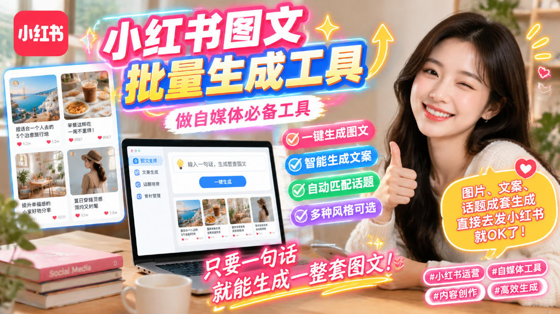 小红书图文批量生成工具，话题、文案、配图一键生成，直接发布，做自媒体必备工具-泱泱学习社