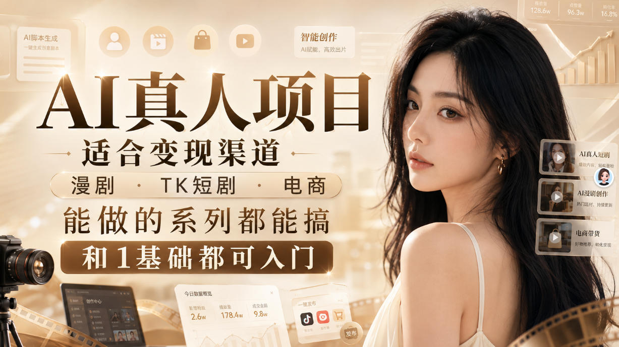 AI真人项目，适合变现渠道，漫剧，TK短剧，电商，能做的系列都能搞，0和1基础都可入门-泱泱学习社