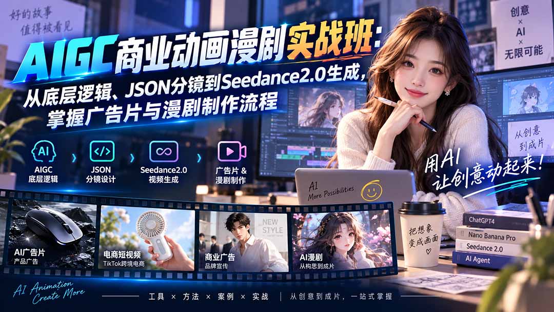 AIGC商业动画漫剧实战班-更新:从底层逻辑、JSON分镜到Seedance2.0生成,掌握广告片与漫剧制作流程-泱泱学习社