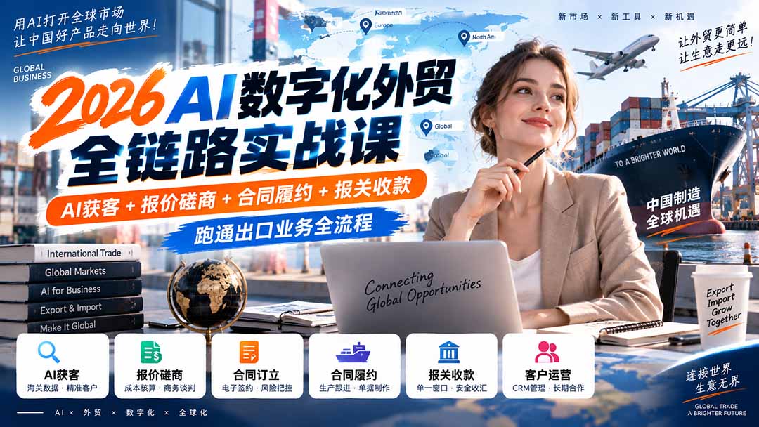 2026AI数字化外贸全链路实战课:AI获客+报价磋商+合同履约+报关收款,跑通出口业务全流程-泱泱学习社