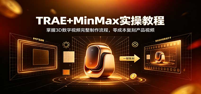 TRAE+MinMax实操教程：3D数字视频完整制作流程，零成本复刻产品视频-泱泱学习社
