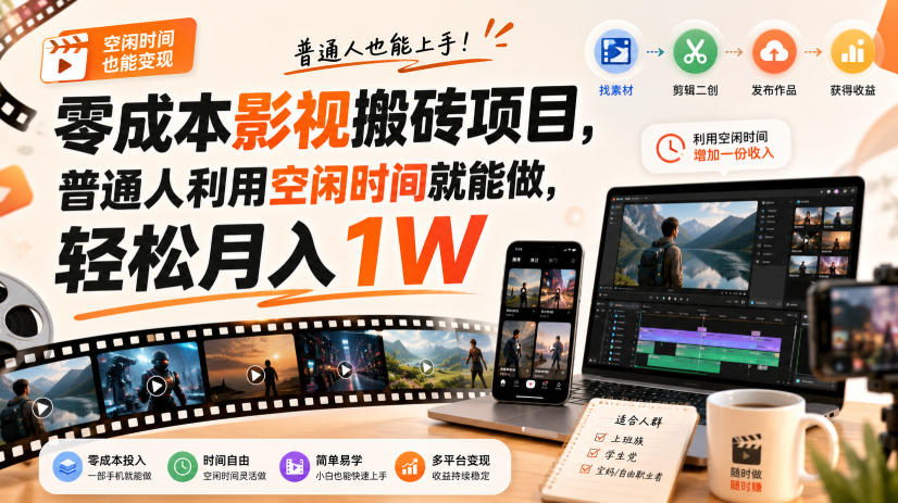 零门槛影视搬砖项目，月入万元，玩法稳定普通人可落地的长期副业！-泱泱学习社