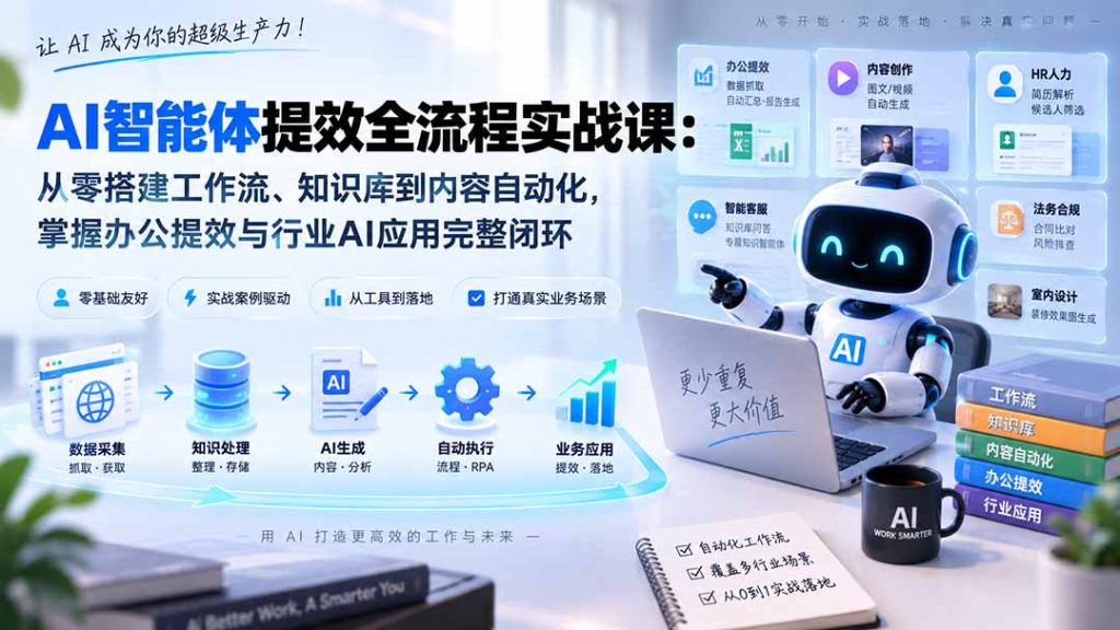 AI智能体提效全流程实战课：从零搭建工作流、知识库到内容自动化，掌握办公提效与行业AI应用完整闭环-泱泱学习社