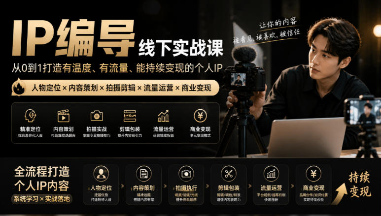 【无水印】IP编导线下实战课,从人物定位到短视频拍摄剪辑,全流程打造有温度、有流量、能持续变现的个人IP内容-泱泱学习社
