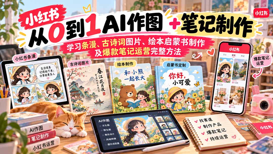 2026小红书AI内容创作从0到1:学习条漫、古诗词图片、绘本启蒙书制作及爆款笔记运营完整方法-泱泱学习社