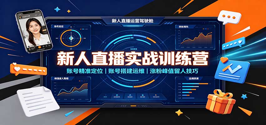 新人直播实战训练营:账号精准定位,账号搭建运维,涨粉峰值留人技巧-泱泱学习社