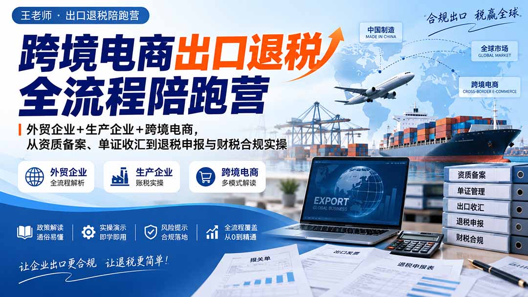 跨境电商出口退税全流程陪跑营|外贸企业+生产企业+跨境电商,从资质备案、单证收汇到退税申报与财税合规实操-泱泱学习社