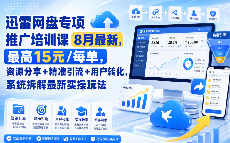 迅雷网盘专项推广培训课9月最新，最高15米/每单，资源分享+精准引流+用户转化，系统拆解最新实操玩法(更新0909)-泱泱学习社