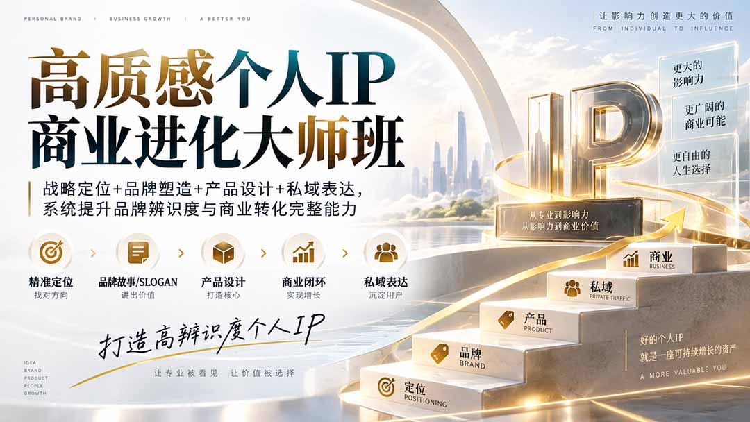 高质感个人IP商业进化大师班:战略定位+品牌塑造+产品设计+私域表达,系统提升品牌辨识度与商业转化完整能力-泱泱学习社