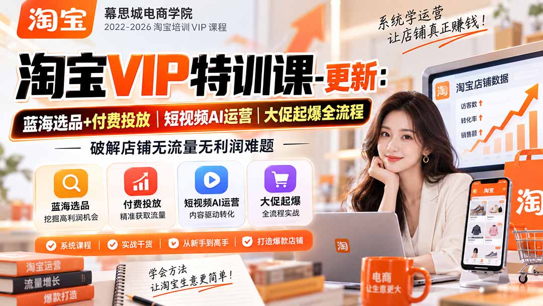 淘宝VIP特训课-更新0917：蓝海选品+付费投放｜短视频AI运营｜大促起爆全流程，破解店铺无流量无利润难题-泱泱学习社