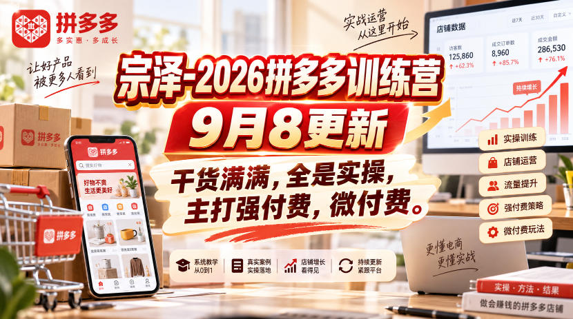 宗泽-2026拼多多训练营9月8更新,干货满满,全是实操,主打强付费,微付费-泱泱学习社