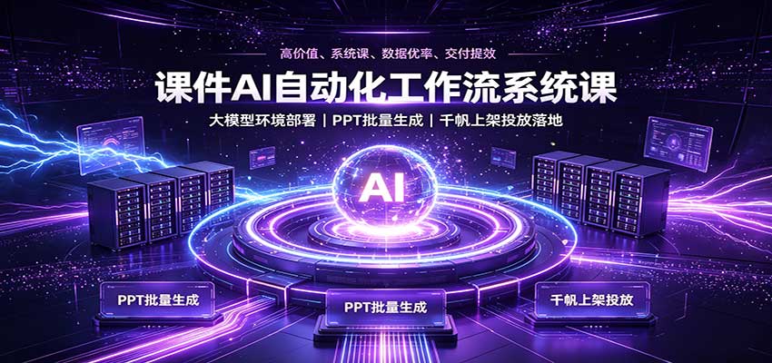 课件AI自动化工作流系统课：大模型环境部署，PPT批量生成，千帆上架投放落地-泱泱学习社