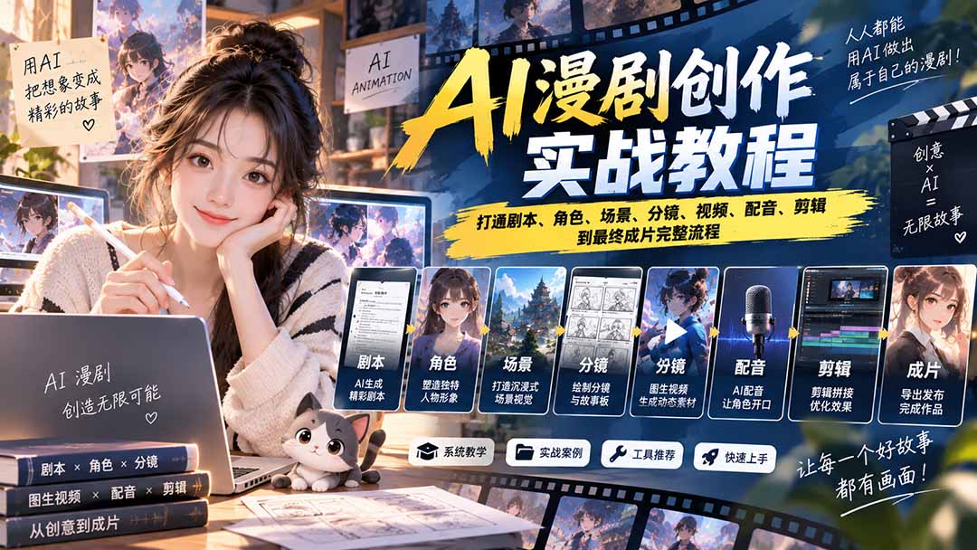 2026 AI漫剧创作实战教程:打通剧本、角色、场景、分镜、视频、配音、剪辑到最终成片完整流程-泱泱学习社