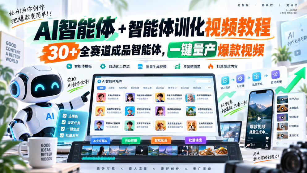 【无水印】AI智能体+智能体训化视频教程，30+全赛道成品智能体，一键量产爆款视频【更新】-泱泱学习社