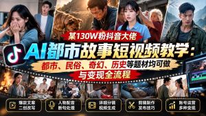 某130W粉抖音大佬AI都市故事短视频教学:都市、民俗、奇幻、历史等题材均可做与变现全流程-泱泱学习社