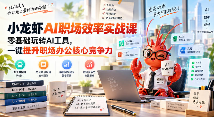 小龙虾AI职场效率实战课｜零基础玩转AI工具，一键提升职场办公核心竞争力-泱泱学习社