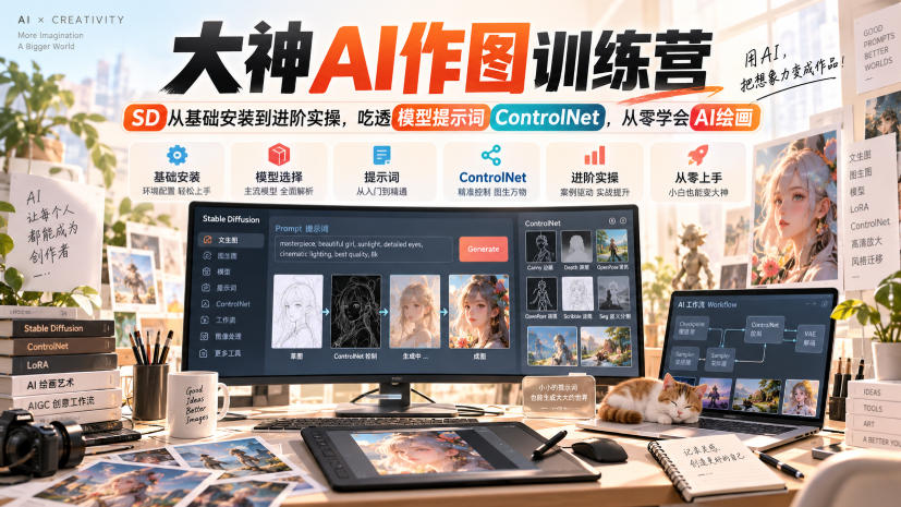 大神AI作图训练营，SD从基础安装到进阶实操，吃透模型提示词ControlNet，从零学会AI绘画-泱泱学习社