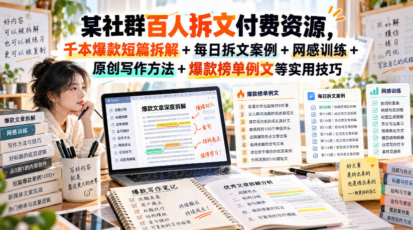 某社群百人拆文付费资源，千本爆款短篇拆解+每日拆文案例+网感训练+原创写作方法+爆款榜单例文等实用技巧(持续更新)-泱泱学习社