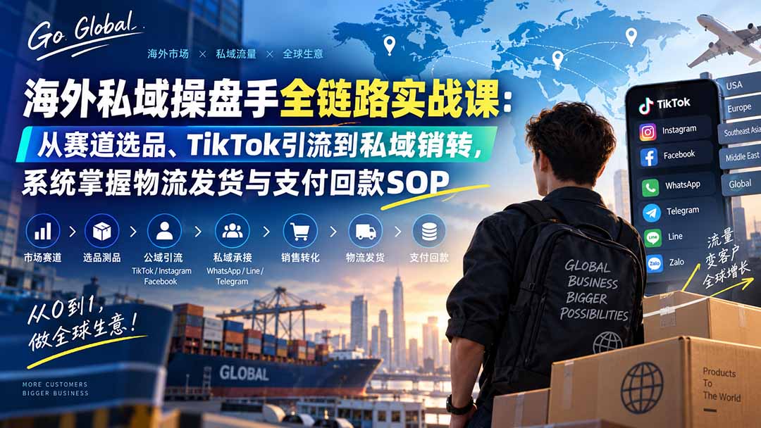 海外私域操盘手全链路实战课：从赛道选品、TikTok引流到私域销转，系统掌握物流发货与支付回款SOP-泱泱学习社