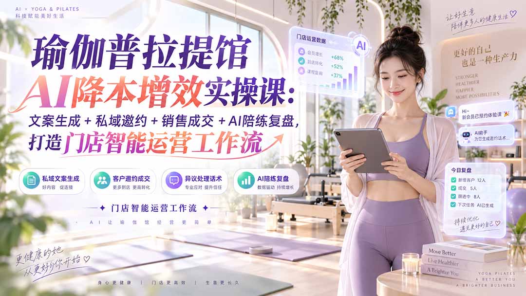 瑜伽普拉提馆AI降本增效实操课:文案生成+私域邀约+销售成交+AI陪练复盘,打造门店智能运营工作流-泱泱学习社