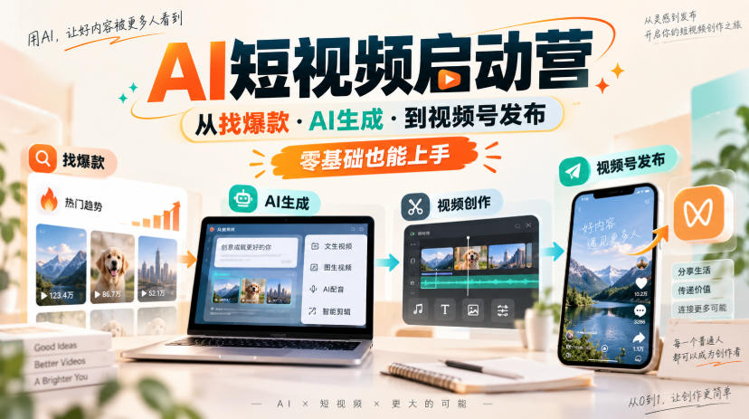 AI短视频启动营，从找爆款·AI生成·到视频号发布，零基础也能上手-泱泱学习社