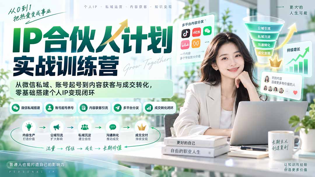 IP合伙人计划实战训练营-更新：从微信私域、账号起号到内容获客与成交转化，零基础搭建个人IP变现闭环-泱泱学习社