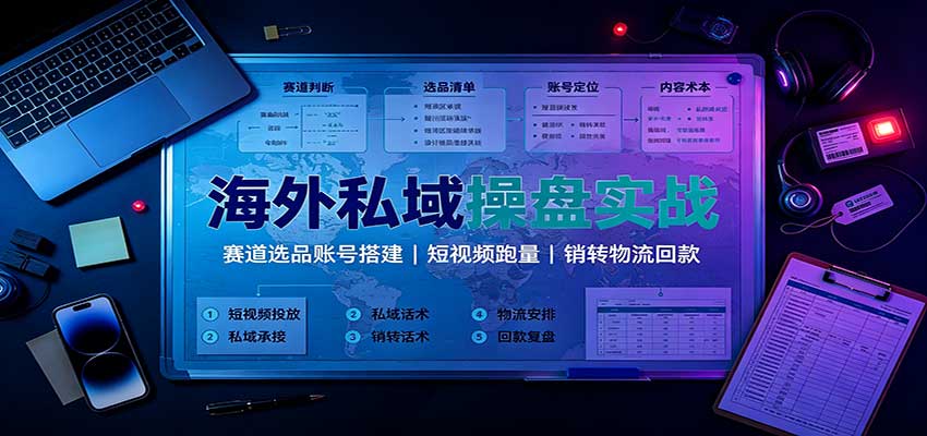 海外私域操盘实战：赛道选品账号搭建，短视频跑量，销转物流回款-泱泱学习社