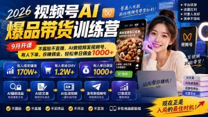 2026视频号AI爆品带货训练营-9月开课|不露脸不直播,AI做视频发视频号,有人下单,你赚佣金,轻松单日佣金1000+-泱泱学习社