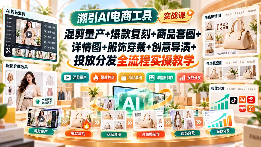 溯引AI电商工具实战课：混剪量产+爆款复刻+商品套图+详情图+服饰穿戴+创意导演+投放分发全流程实操教学-泱泱学习社