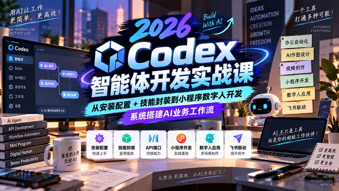 2026Codex智能体开发实战课:从安装配置+技能封装到小程序数字人开发,系统搭建AI业务工作流-泱泱学习社