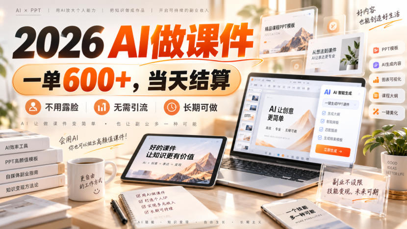 2026 AI做课件，一单600+，当天结算，不用露脸，无需引流，长期可做【揭秘】-泱泱学习社