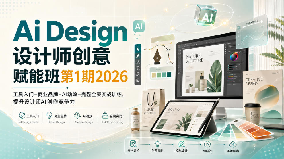 Ai Design设计师创意赋能班第1期2026｜工具入门‑商业品牌‑AI动效‑完整全案实战训练，提升设计师AI创作竞争力-泱泱学习社