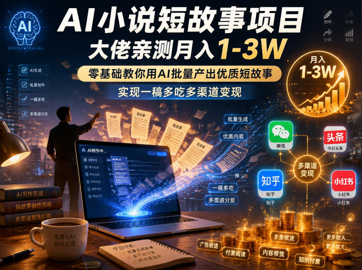 AI小说短故事项目,大佬亲测月入1-3W,零基础教你用AI批量产出优质短故事,实现一稿多吃多渠道变现(更新0910)-泱泱学习社