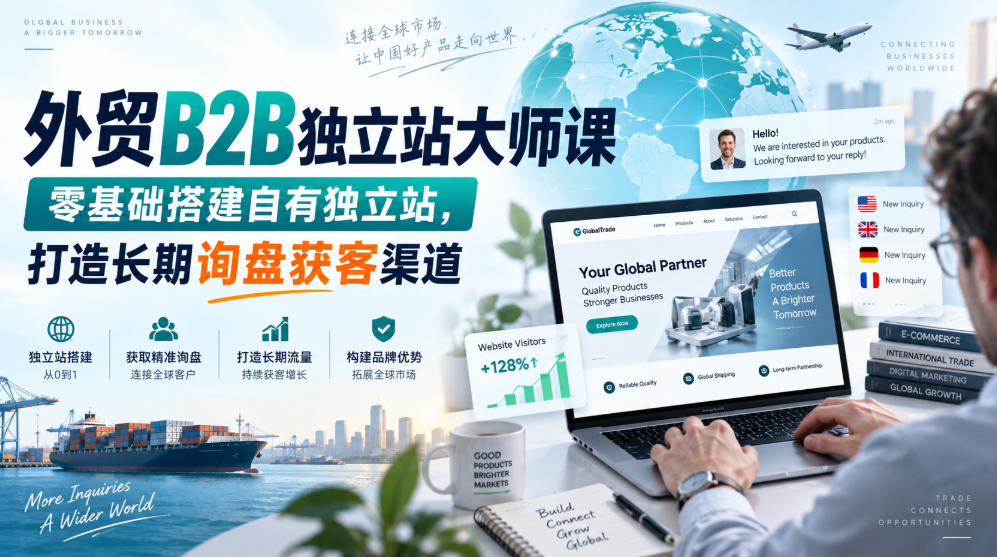 外贸B2B独立站大师课，零基础搭建自有独立站，打造长期询盘获客渠道-泱泱学习社