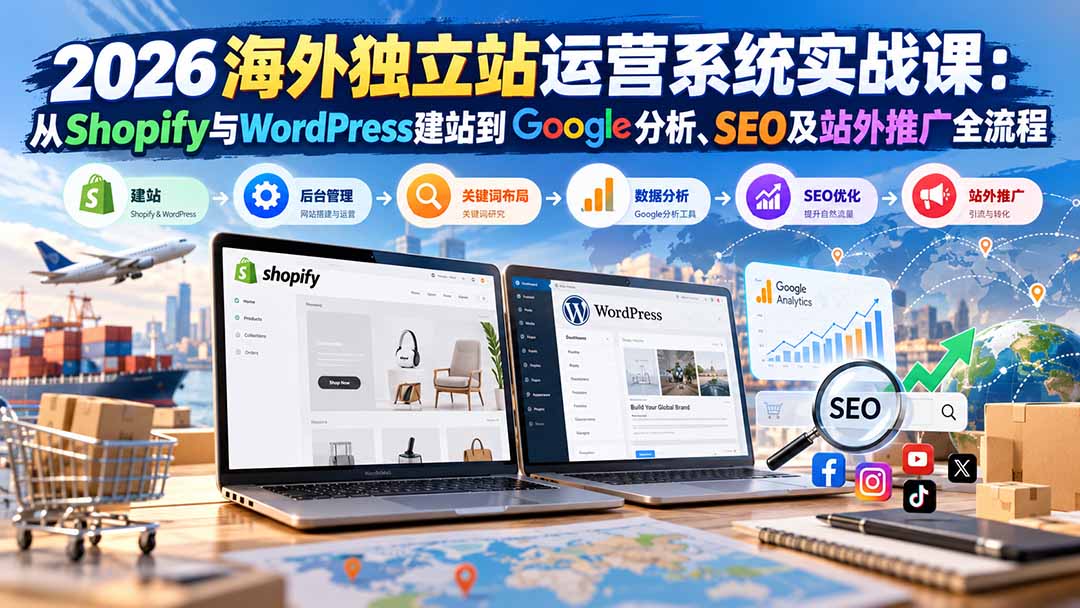 2026海外独立站运营系统实战课：从Shopify与WordPress建站到Google分析、SEO及站外推广全流程-泱泱学习社