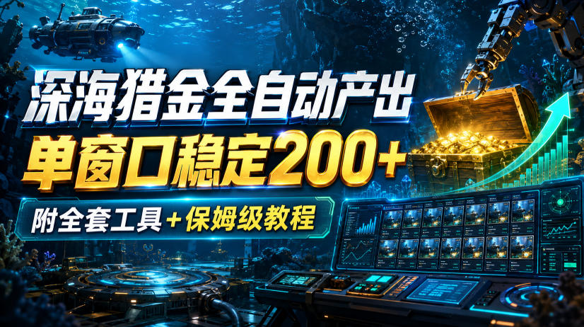 深海猎金全自动产出,单窗口稳定200+,附全套工具+保姆级教程【揭秘】-泱泱学习社
