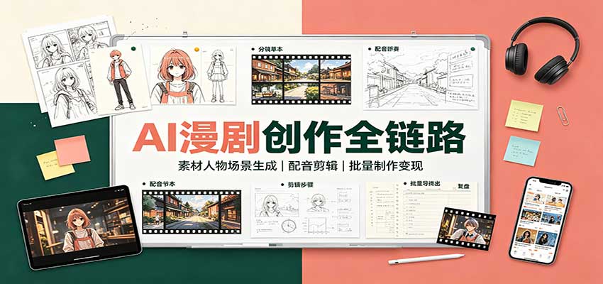 AI漫剧创作全链路：素材人物场景生成，配音剪辑，批量制作变现-泱泱学习社
