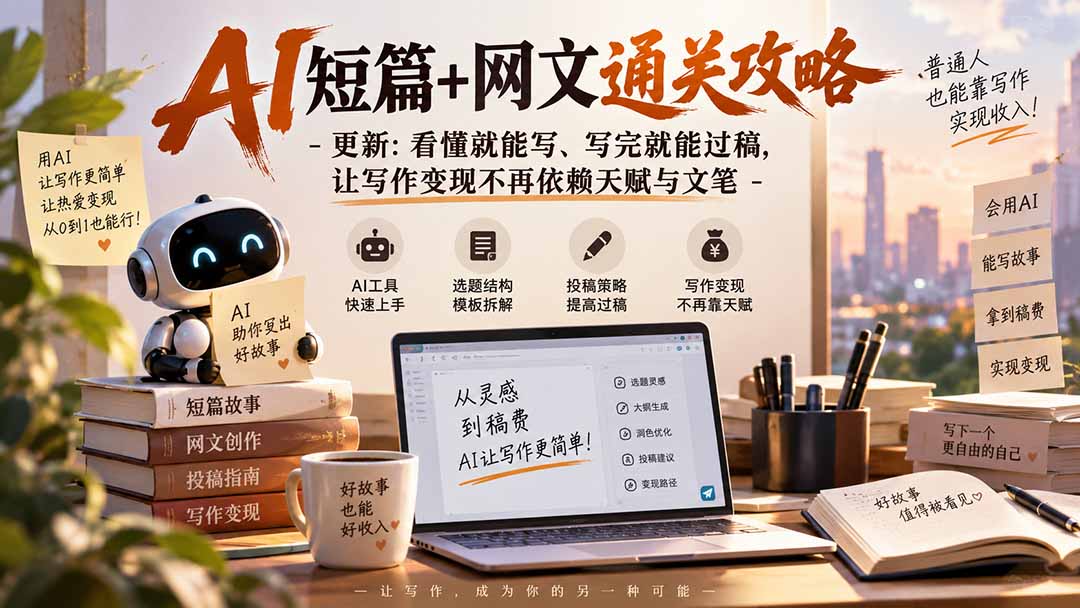AI短篇+网文通关攻略-更新0921：看懂就能写、写完就能过稿，让写作变现不再依赖天赋与文笔-泱泱学习社
