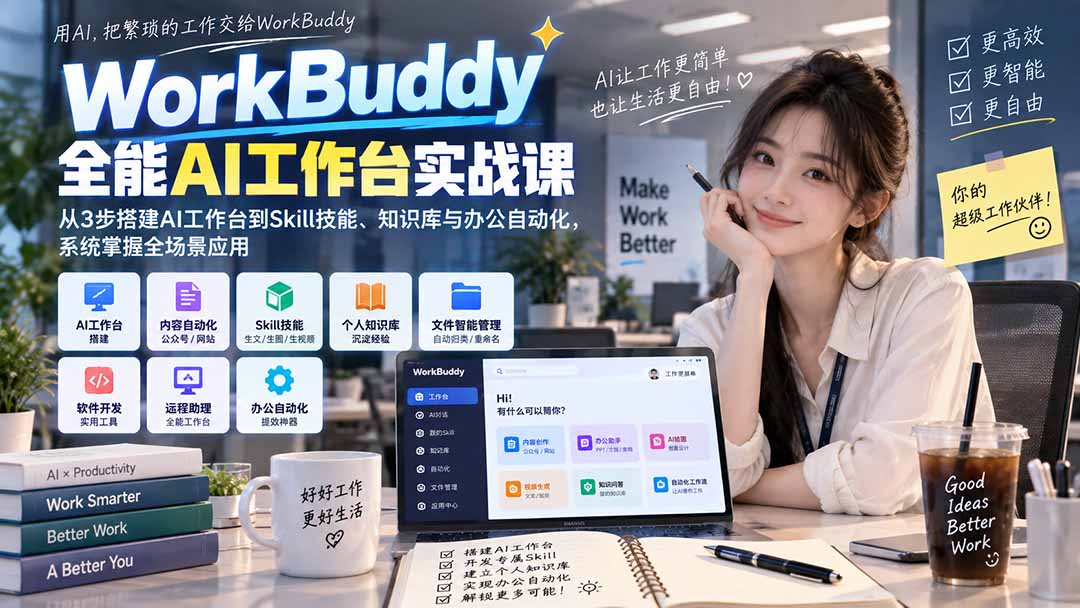 WorkBuddy全能AI工作台实战课:从3步搭建AI工作台到Skill技能、知识库与办公自动化,系统掌握全场景应用-泱泱学习社