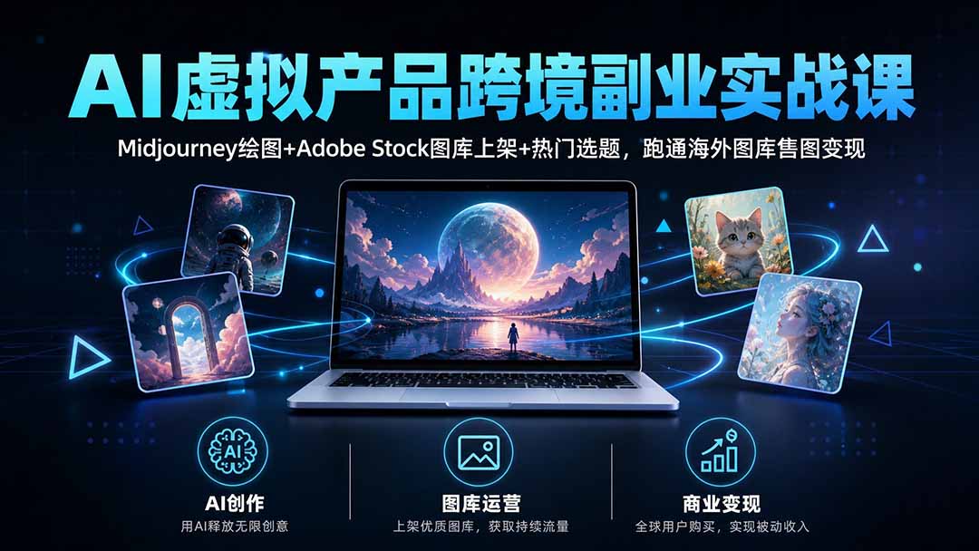 AI虚拟产品跨境副业实战课|Midjourney绘图+Adobe Stock图库上架+热门选题,跑通海外图库售图变现-泱泱学习社