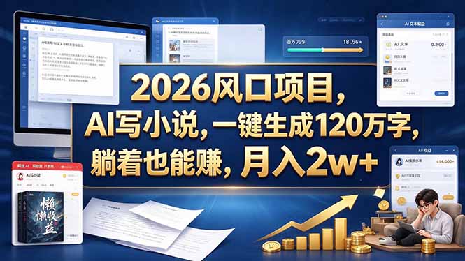 2026 风口项目,AI 写小说,一键生成 120 万字,躺着也能赚,月入 2w +-泱泱学习社