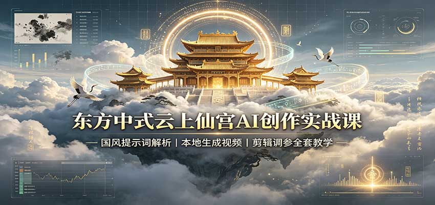 东方中式云上仙宫AI创作实战课：国风提示词解析，本地生成视频，剪辑调参全套教学-泱泱学习社