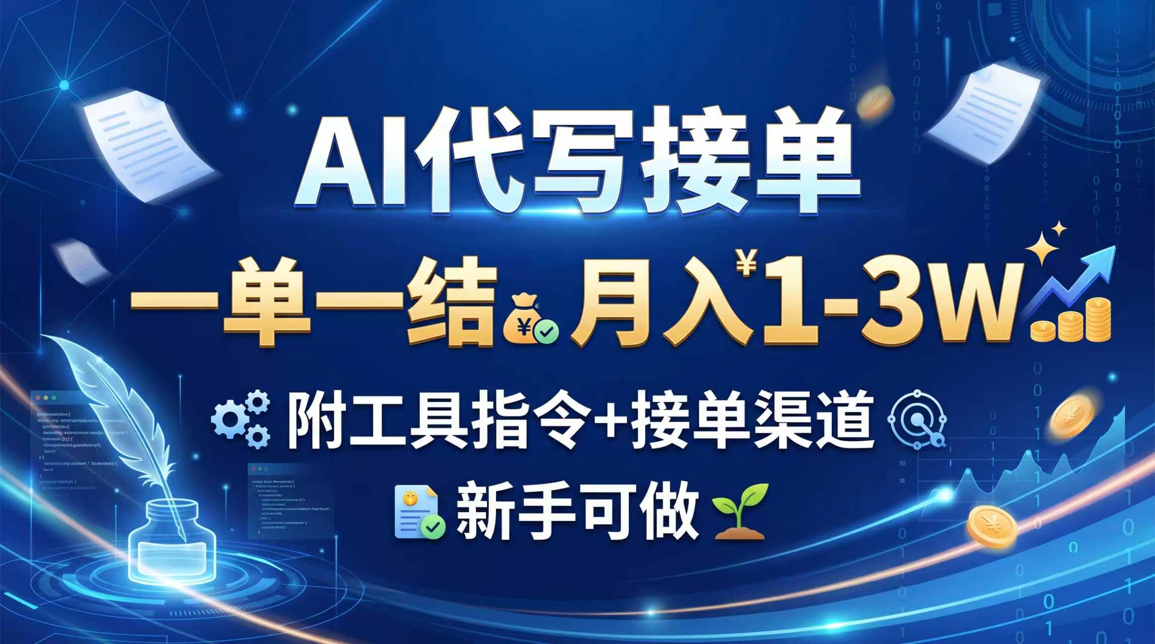 AI代写接单，一单一结，月入1-3W，附工具指令+接单渠道，新手可做-泱泱学习社