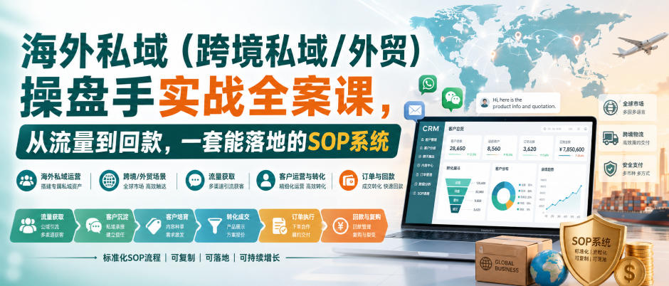 海外私域(跨境私域/外贸)操盘手实战全案课，从流量到回款，一套能落地的SOP系统-泱泱学习社