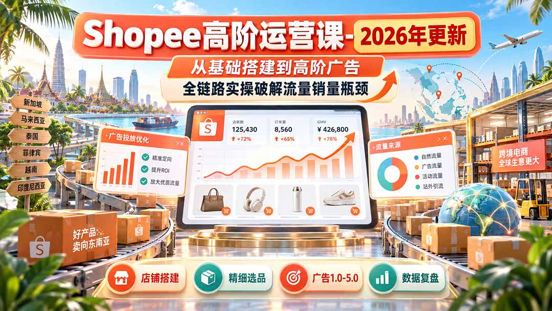 Shopee高阶运营课-更新9月,从基础搭建到高阶广告,全链路实操破解流量销量瓶颈-泱泱学习社